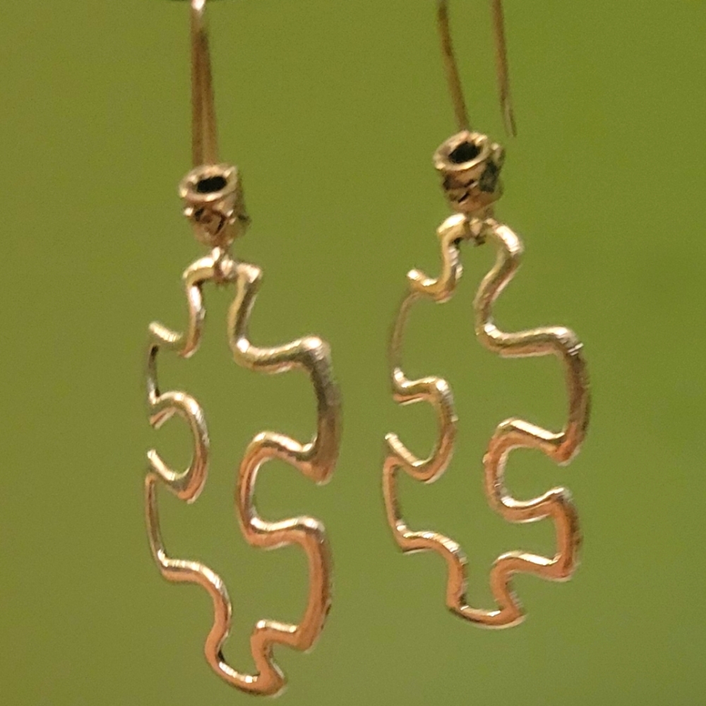 Puzzle Piece Autism earrings silver with hypoallergenic hooks. Very light.